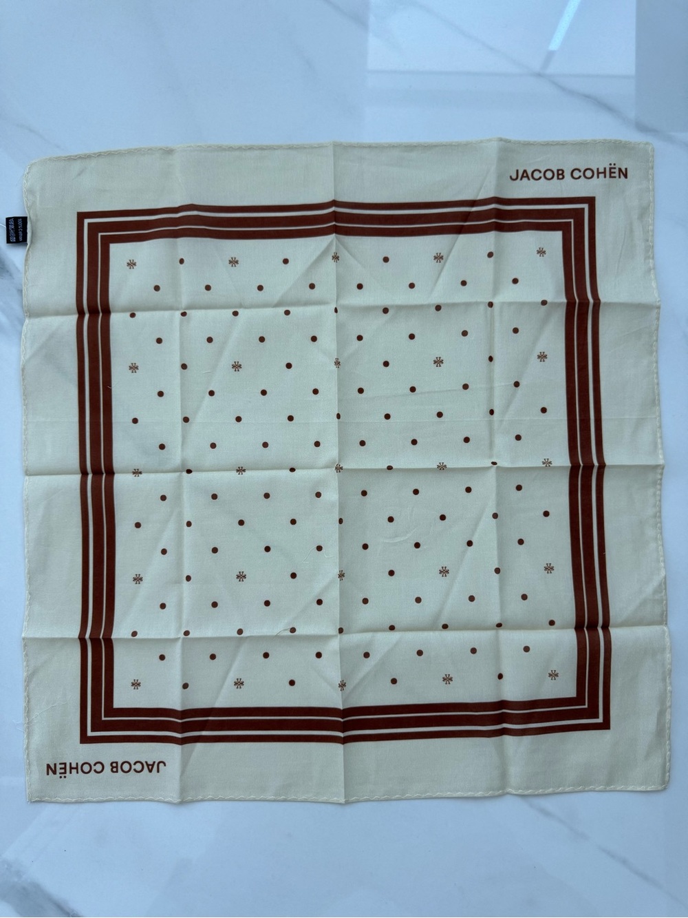 Jacob Cohën Cream & Brown Polka Dot Cotton Pocket Square